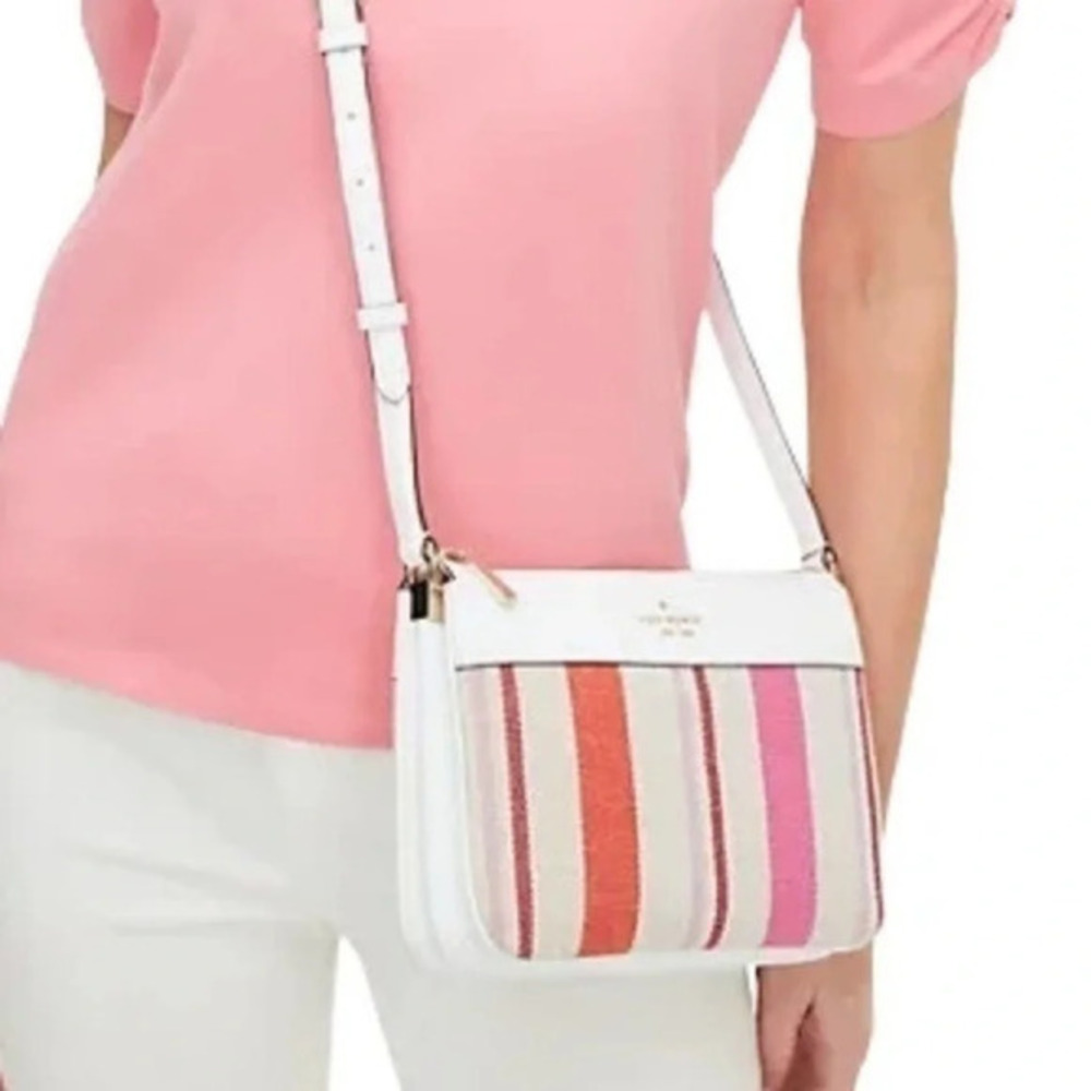 Kate Spade Striped Crossbody Bag Pebbled Leather Trim NWT